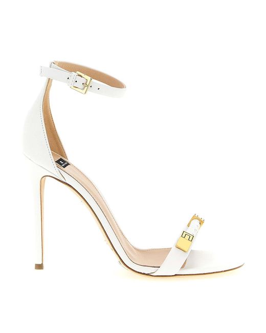 Elisabetta Franchi White Leather Sandals With Logo Details