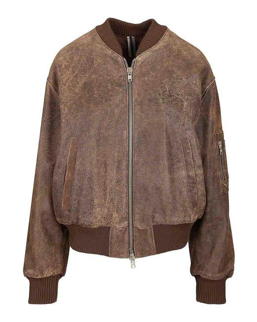 DFOUR® Brown Leather Bomber Jacket
