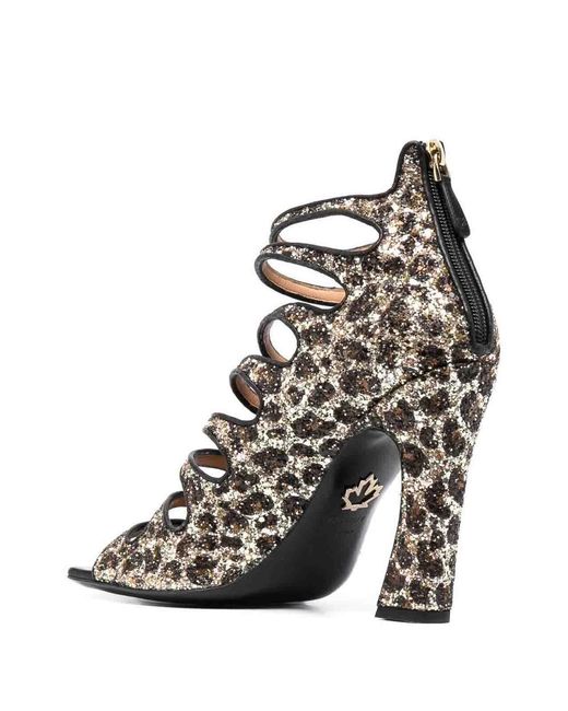 DSquared² Black Glitter-Embellished Leopard-Print Sandals