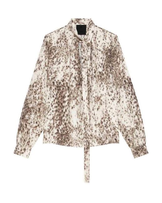 Givenchy Natural Snow-Leopard Printed Lavalliere Blouse