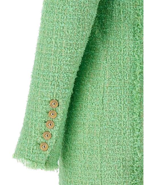 Balmain Green Logo Button Tweed Dress
