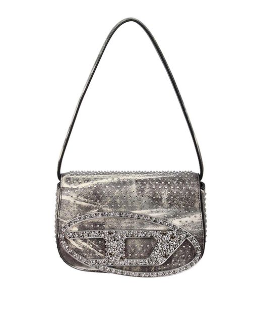 DIESEL Shoulder Bag With Crystal Decoration in White | Lyst