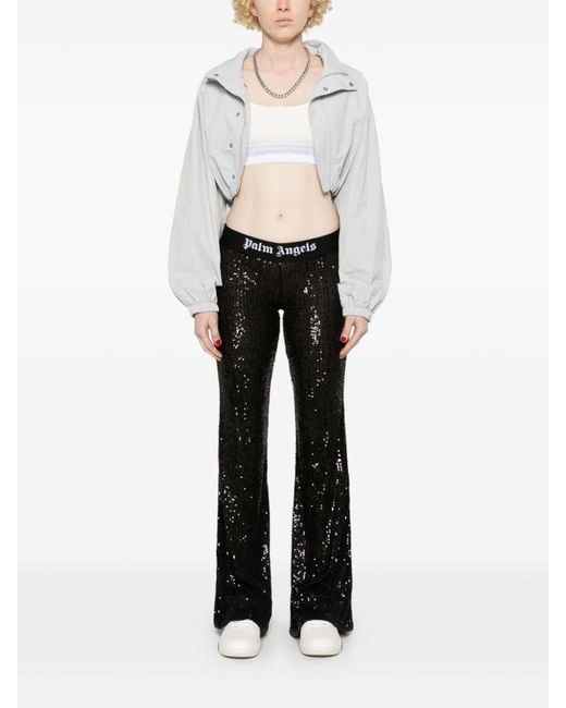 Palm Angels Black Logo Sequined Flared Trousers