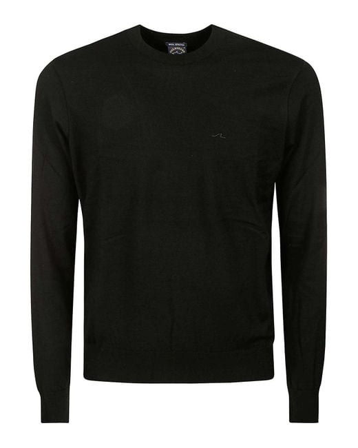 Paul & Shark Black Wool Stretch Crewneck With Embroidery for men