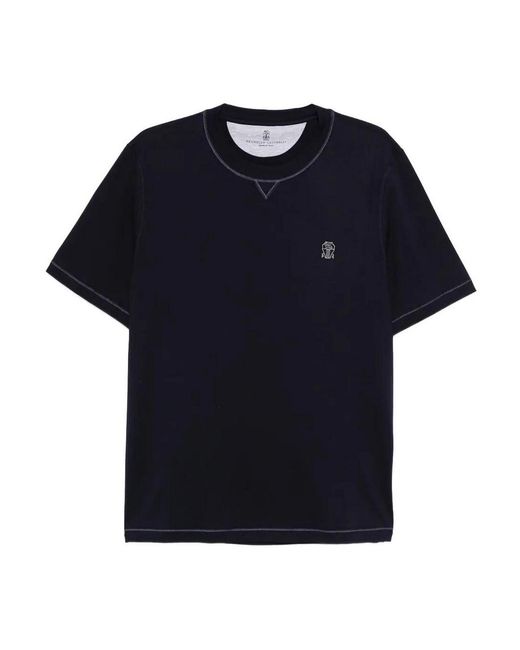 Brunello Cucinelli Blue Crew-Neck T-Shirt With Logo for men