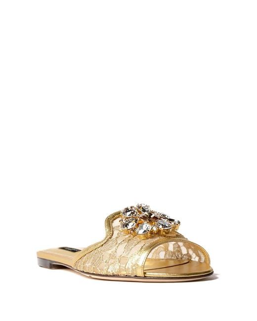 Dolce & Gabbana Metallic Taormina Lace Bianca Jewel Slippers