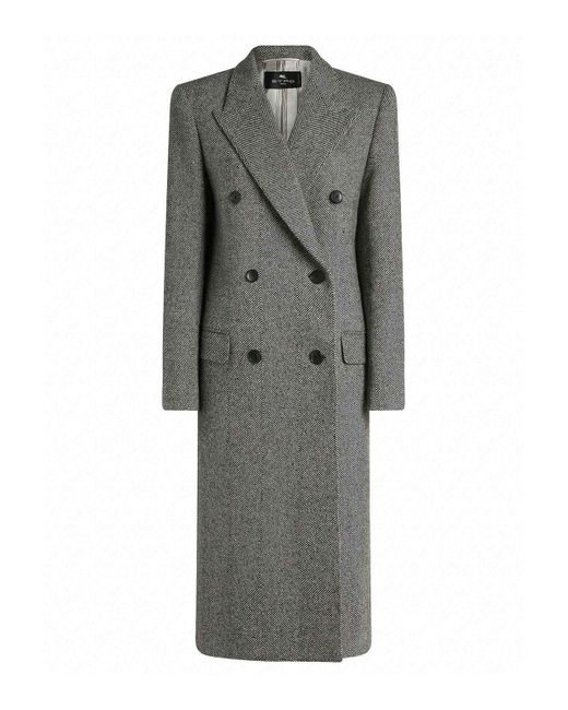 Etro Gray Long Double-Breasted Coat