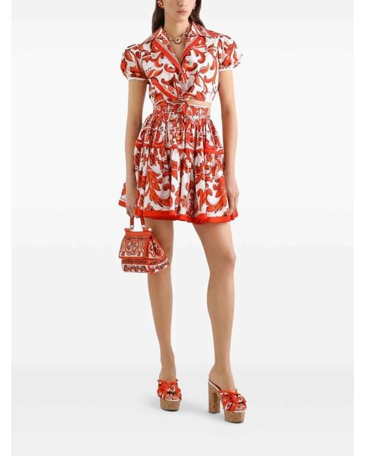 Dolce & Gabbana Red Majolica-Print Poplin Short Skirt