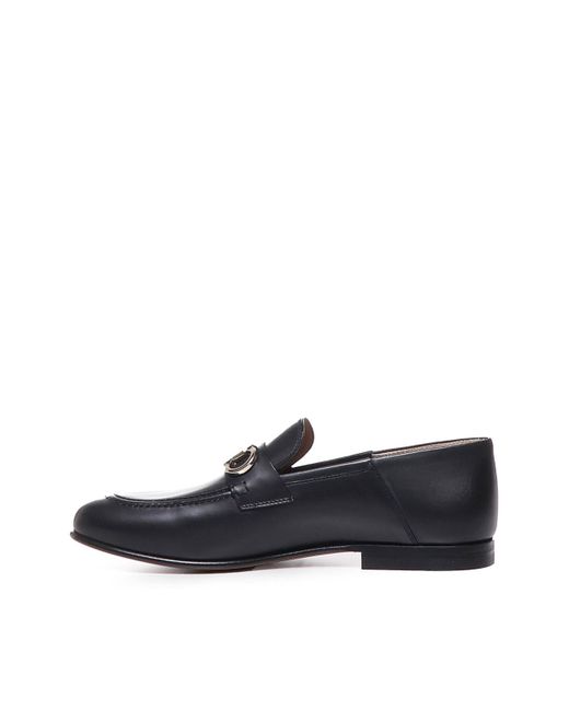 Ferragamo Black Gancini Loafers In Calfskin for men