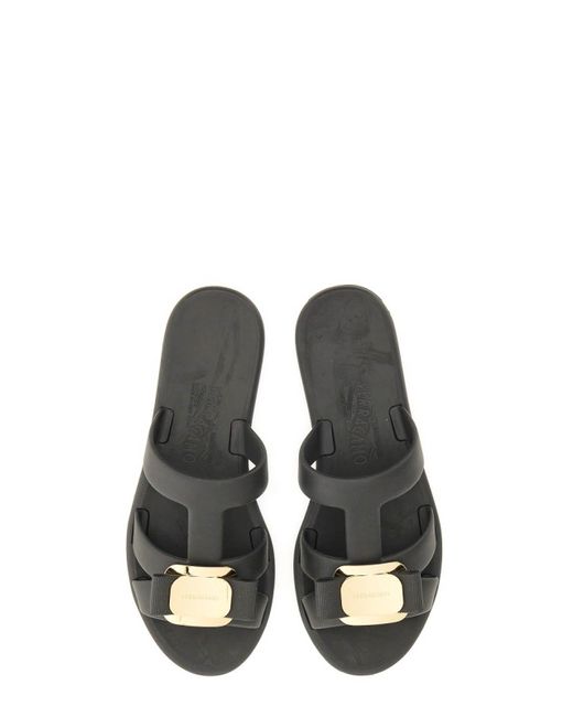 Ferragamo Black Slide Sandal New Vara