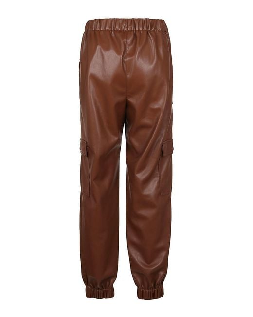 MSGM Brown Faux Leather Cargo Pants
