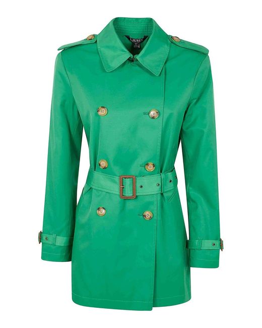 Ralph Lauren Green Double Breasted Belted Trench 30 Lined Coat