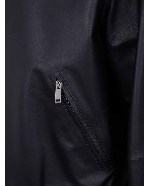 Desa Nineteenseventytwo Black Leather Reversible Bomber Jacket for men