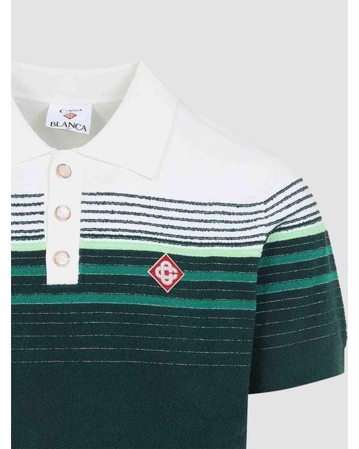 Casablanca Green Boucle Stripe Knitted Polo for men