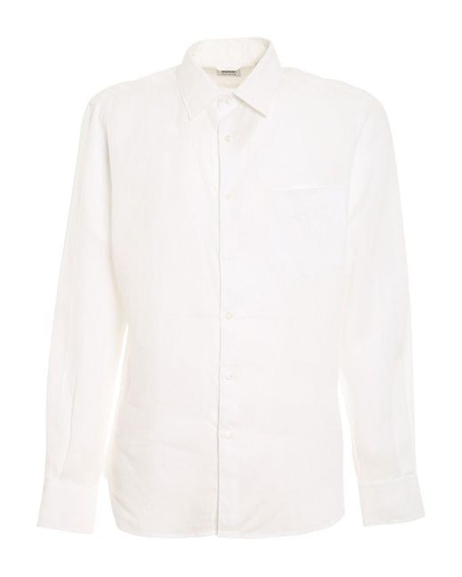 Aspesi White Linen Shirt With Patch Pocket for men