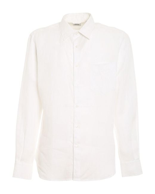 Aspesi White Linen Shirt With Patch Pocket for men