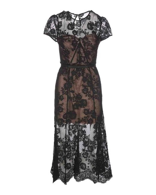 Self-Portrait Black Lace Bustier Midi Dress