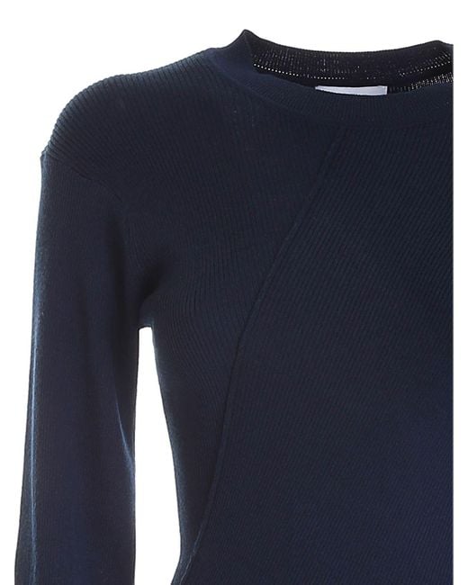 KENZO Blue Long-Sleeve Asymmetrical Hem Knitted Dress