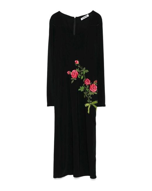 Vivetta Black Floral-Embroidered Midi Dress