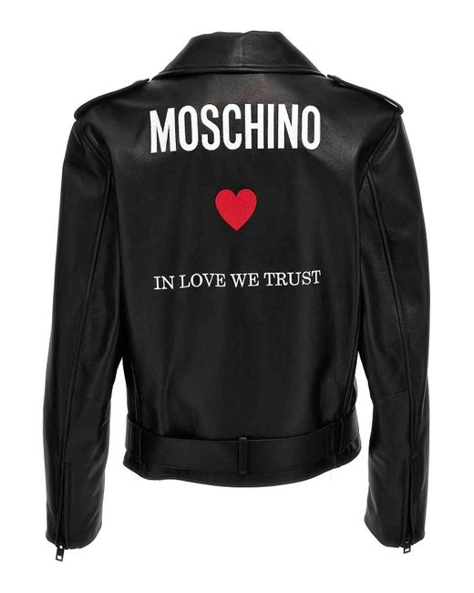Moschino Black In Love We Trust Leather Jacket for men