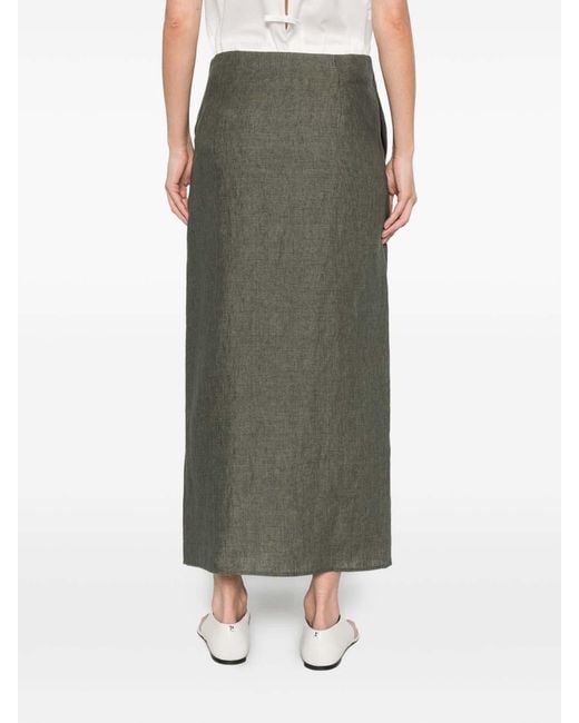 Herno Gray Long Effect Linen Wrap Skirt
