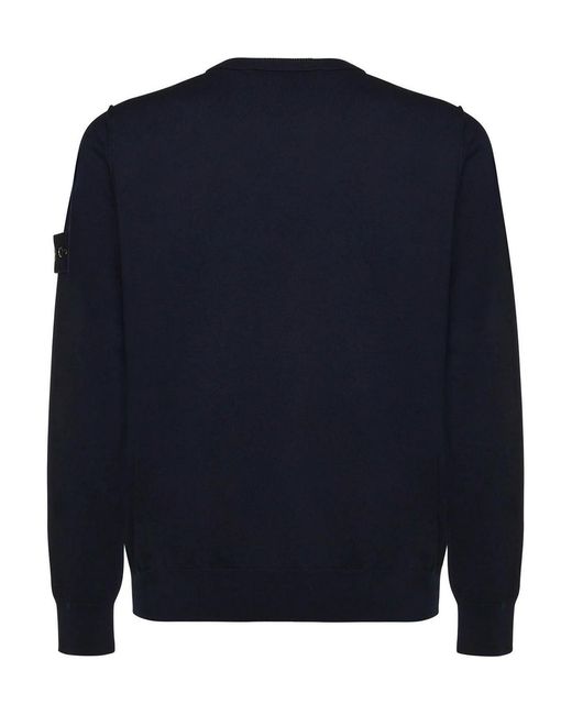 Stone Island Blue Cotton Sweater With Logo for men