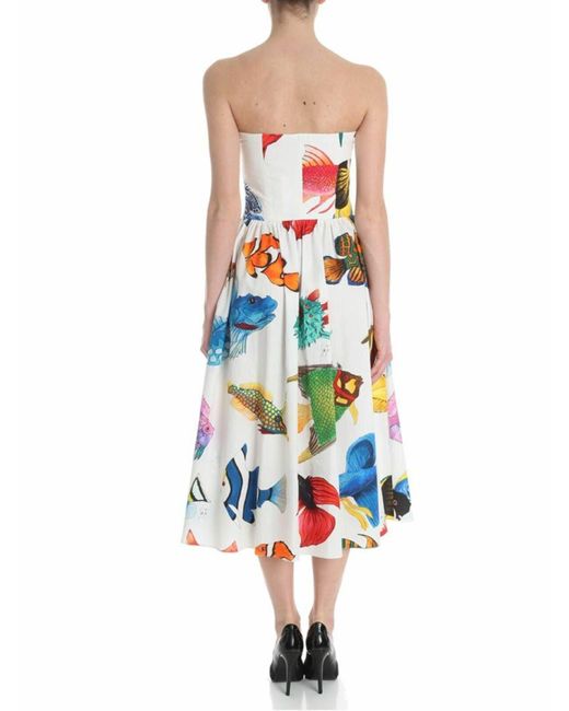 Stella Jean White Multicolored Dress With Fishes Print
