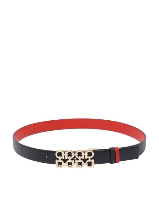 Ferragamo Red Reversible Woven Gancini Belt