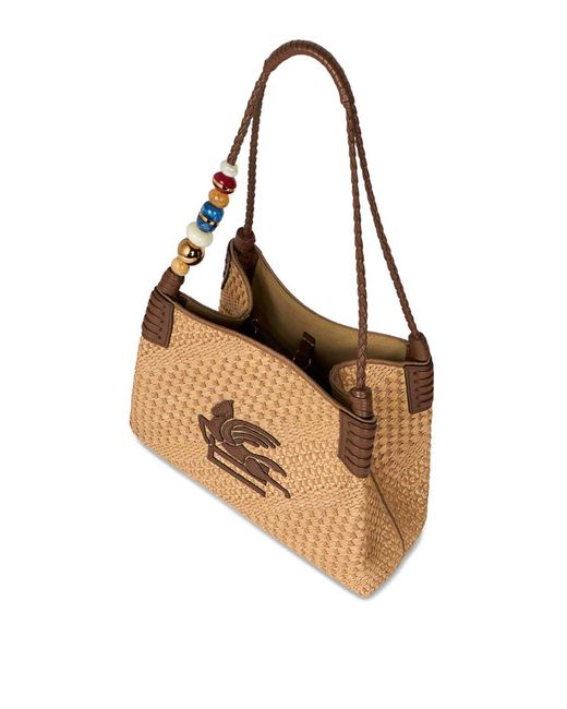 Etro White Libra S Rafia Shoulder Bag