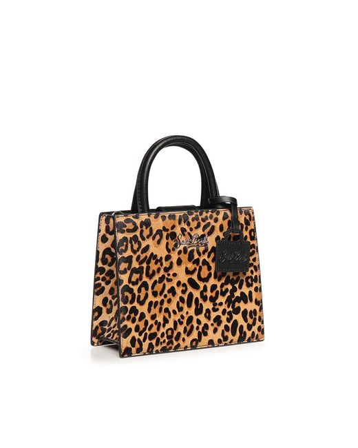 Mc2 Saint Barth Black Mini Leopard Print Shopper Bag