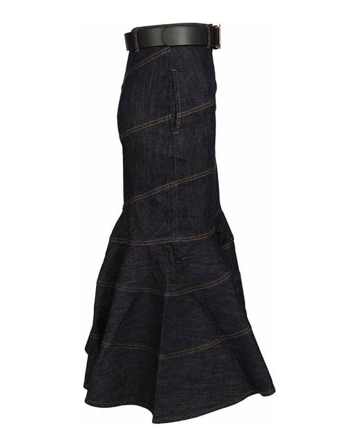 Self-Portrait Black Midi Skirt With Belt