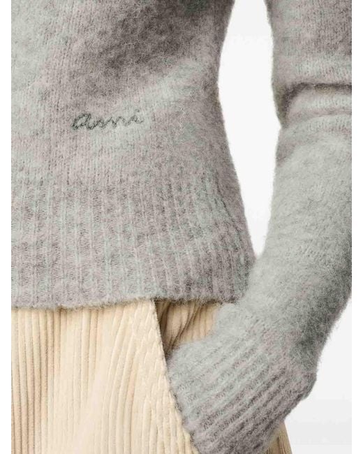 AMI Gray Cropped Sweater With Ribbed Hem