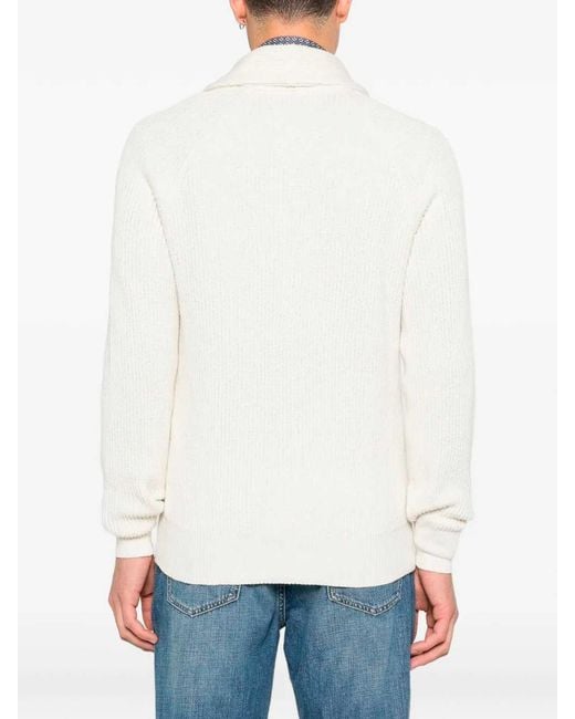 Brunello Cucinelli White English Rib Knit Cardigan for men