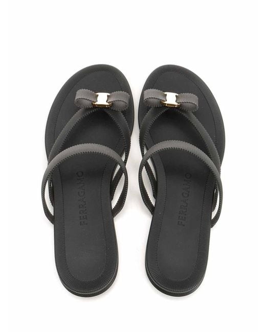 Ferragamo White Vara Flip-Flops With Jelly Bow