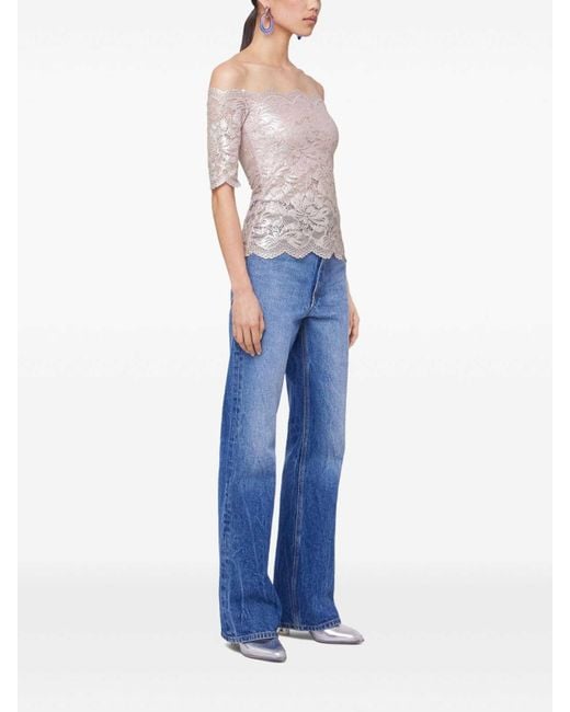 Rabanne Pink Lace Top With Lurex Detailing