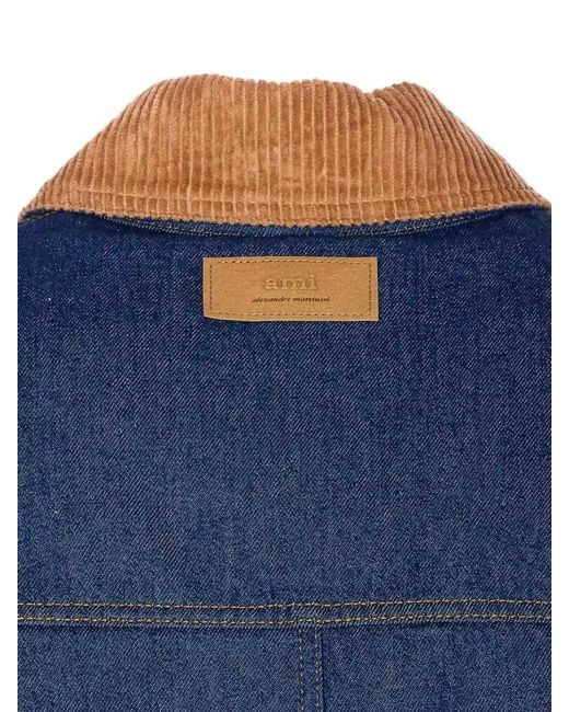 AMI Blue Padded Denim Jacket for men