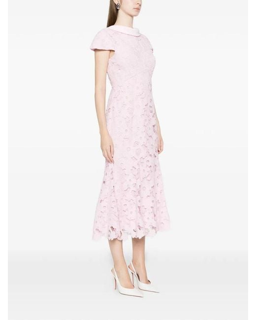 Self-Portrait Pink Lace Scoop Back Midi Dress