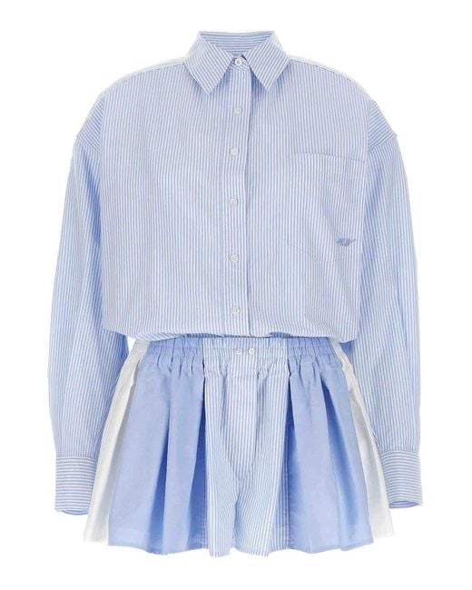 Alexander Wang Blue Prestyled Pleated Boxer Romper Jumpsuit