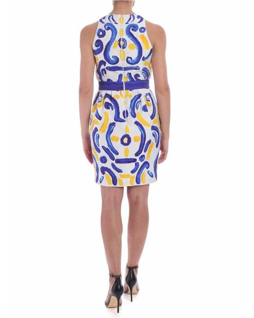 Moschino Blue Majolica Print Sleeveless Dress