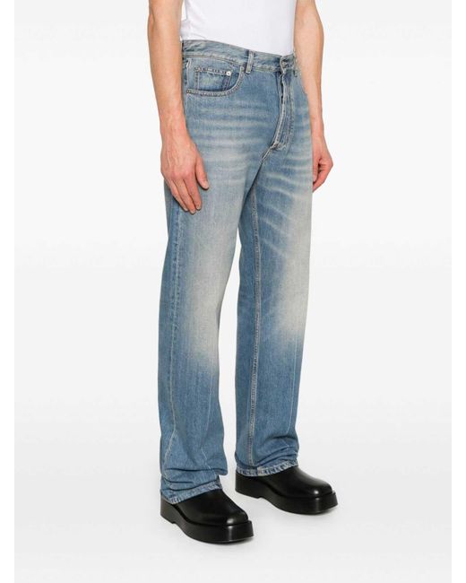 McQueen Blue Straight Leg Trousers Faded Effect for men