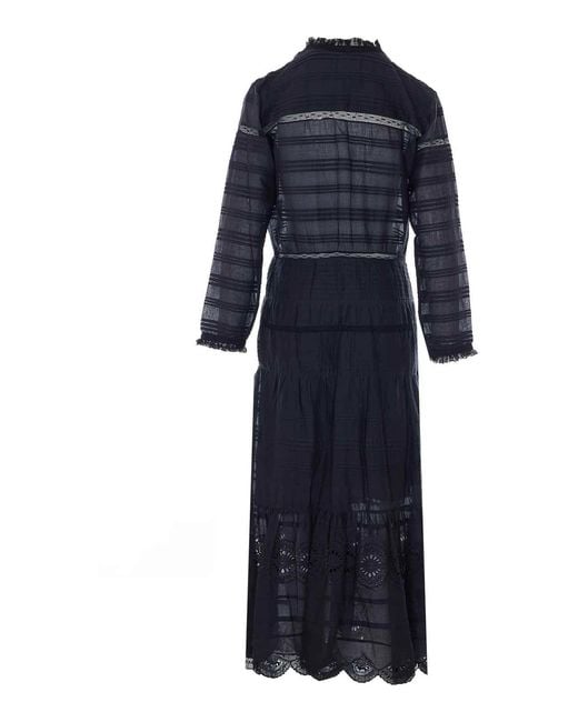 Isabel Marant Blue Daniva Dress Lace Embroidery Long Silhouette