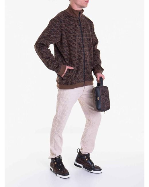 Moschino Brown Zip High Neck Sweater for men