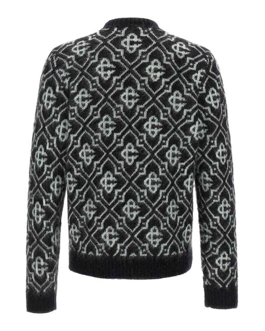 Casablanca Black Monogram Knit Crew Neck Sweater Geometric for men
