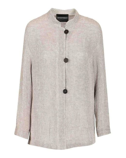 Emporio Armani Gray Linen Gauze Shirt Jacket