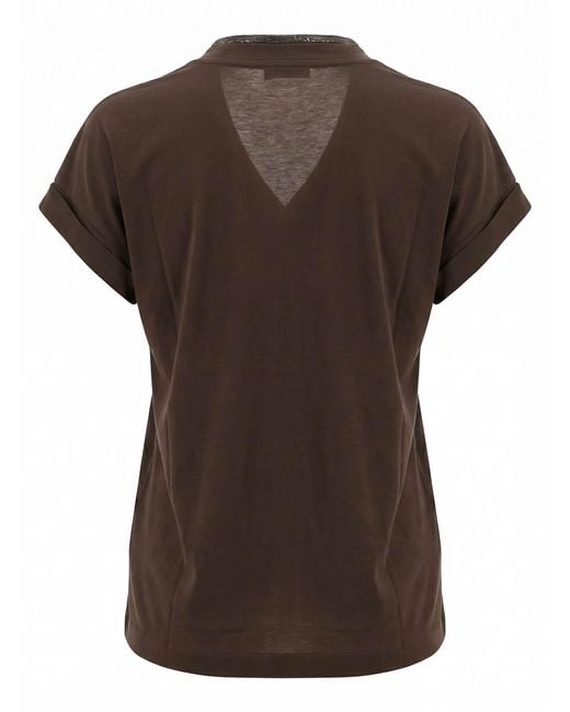 Brunello Cucinelli Brown T-Shirt With 'Precious' Neckline