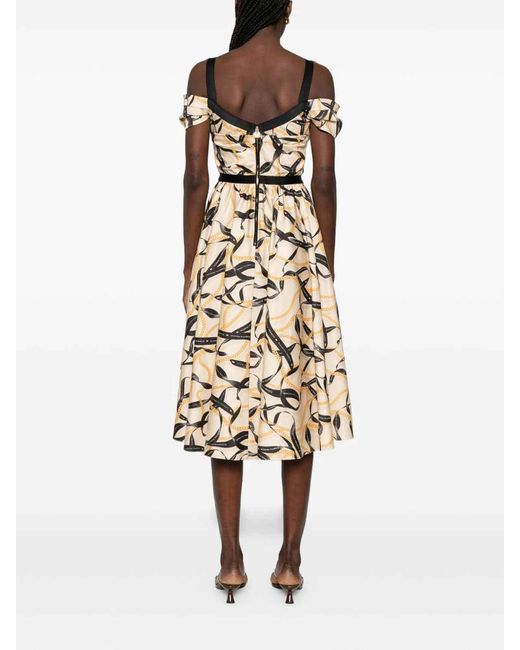 Elisabetta Franchi White Printed Midi Dress With Ruffle Details