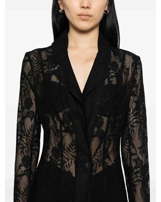 Norma Kamali Black Lace Long Coat