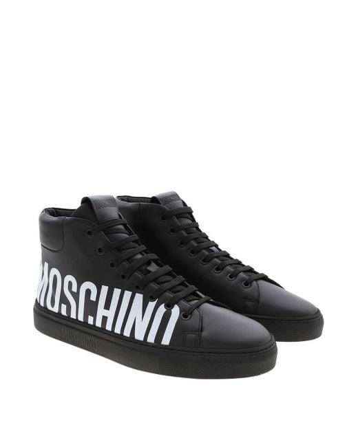 Moschino Black Logo Print Leather Sneakers for men