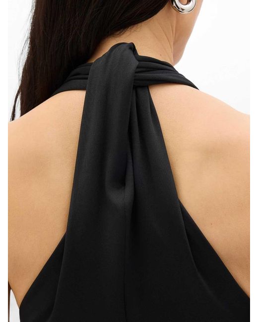 Another Tomorrow Black Gathered Halter Dress