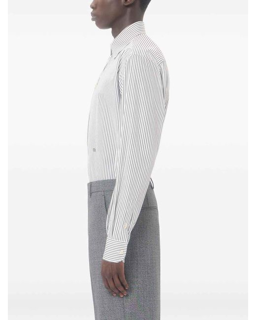 Valentino Garavani Gray Vlogo Embroidered Striped Cotton Poplin Shirt for men